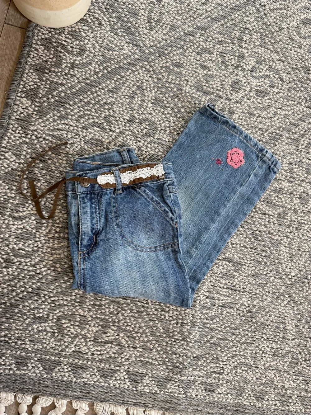 VTG y2k OshKosh B'gosh Toddler Girls Floral Embroidered Belted Jeans Boho 3T
